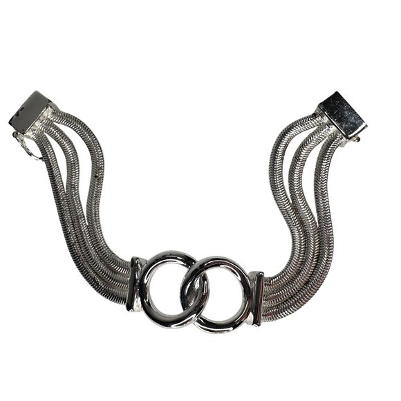 VTG NAPIER Necklace & Bracelet Set Silver Tone Interlocking Circles Snake Chain - Picture 7 of 14